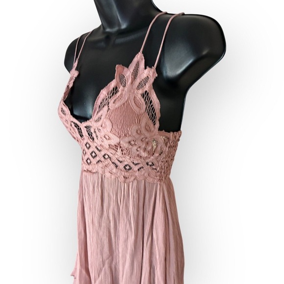 Free People Rose Crochet Adella Slip Sundress Lace Trim Ruffle Hem Sleeveless S - Picture 2 of 6